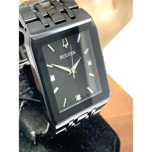 Bulova Men's Watch 98D164 Quartz Diamond Black Dial Steel Quartz CHIPPED CRYSTAL
